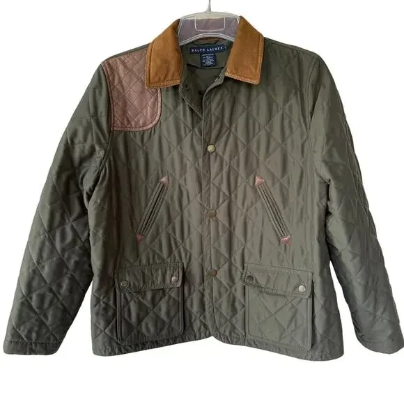 Ralph Lauren Olive Green Men’s Quilted Hunting jacket corduroy collar size L - Picture 1 of 12